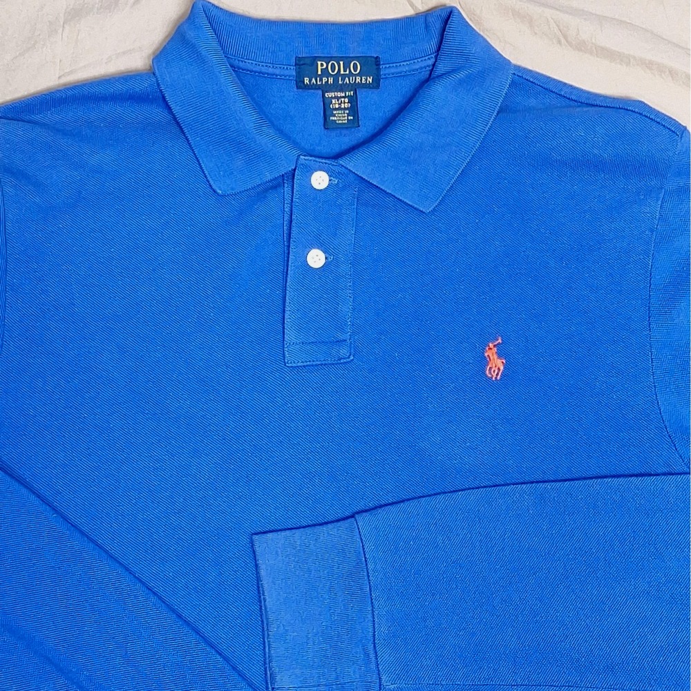 Polo Ralph Lauren Kids XL 18 / 20 Blue Long Sleeve Solid Polo Embroidered Logo